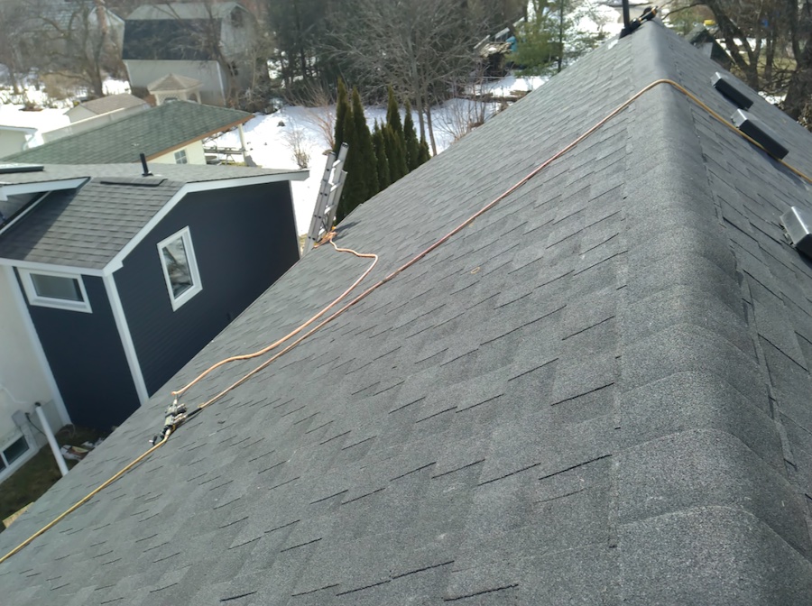 a picture from a rooftop in the winter from Ainger roofing, a barrie roofing company