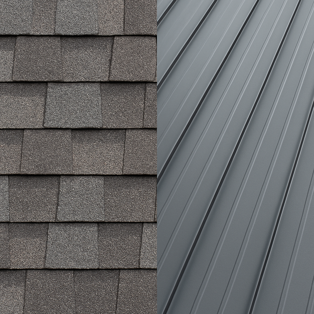 Shingle roof and metal roof