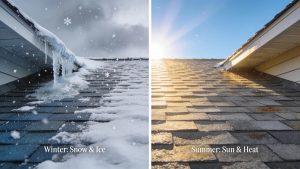 Visual representation of Ontario weather conditions affecting asphalt shingle roof durability Summer roofing