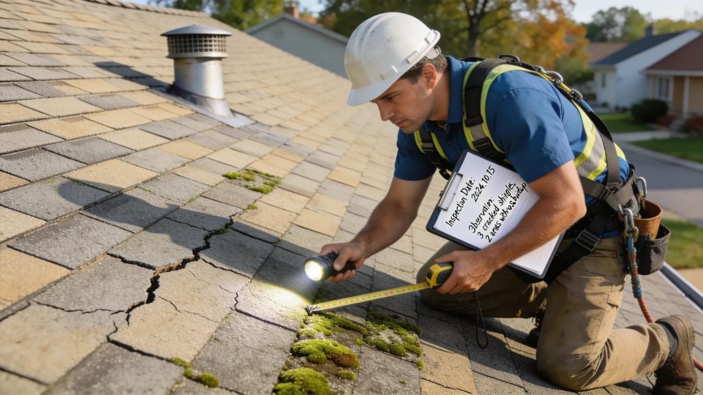 Contractor conducting a thorough roof inspection, showcasing professional roofing practices
Red flag roofing company