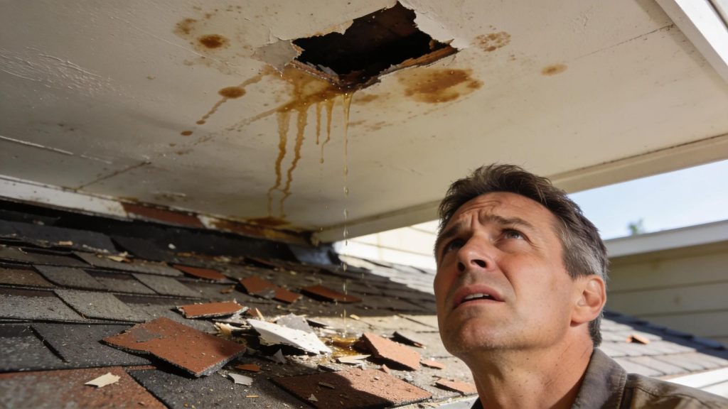 Visible signs of roof damage, indicating the need for immediate repairs
Roof leaking