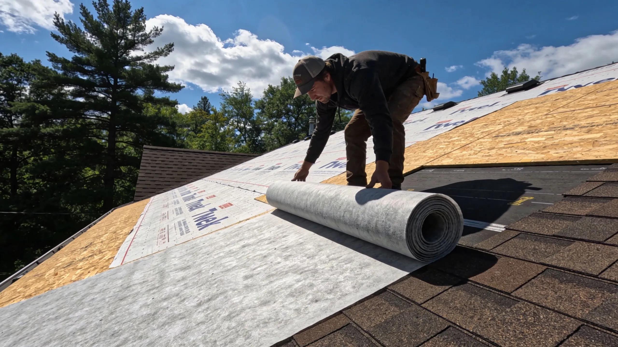 Residential roof underlayment installation in Ontario, highlighting materials used