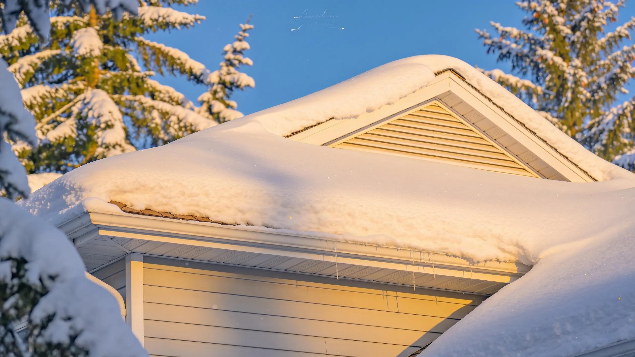 Snow-covered roof with no icicles, ensuring safe snow load in winter