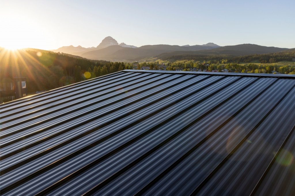 Brand new metal roof installation