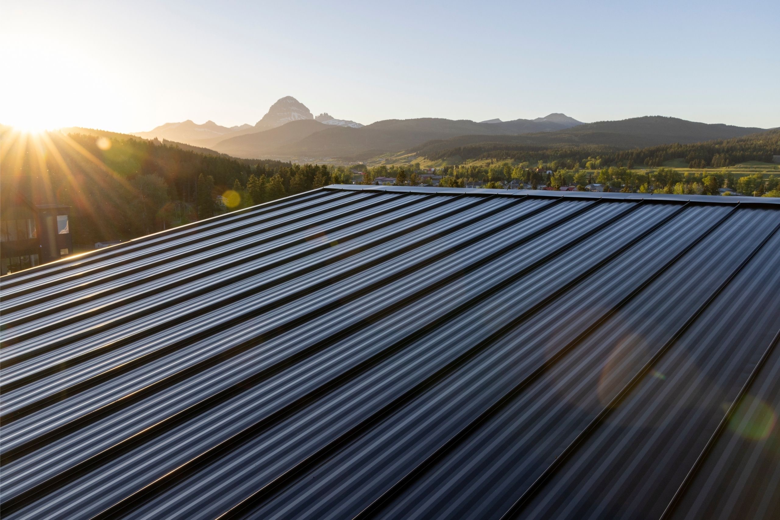 Brand new metal roof installation