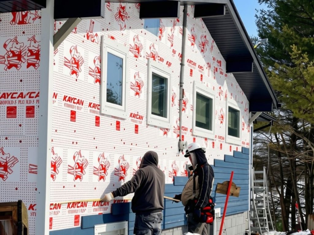 New siding being installed by exteriors experts