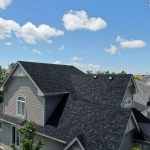 Aerial drone view of a finished shingle roof replacement in Barrie Ontario Architectural shingles